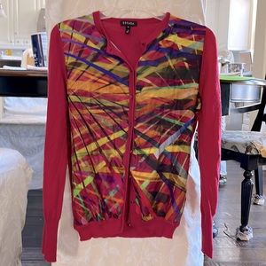 Escada burgundy wool abstract print cardigan
